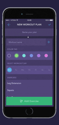 Animated UI elements in Workout app interaction designs