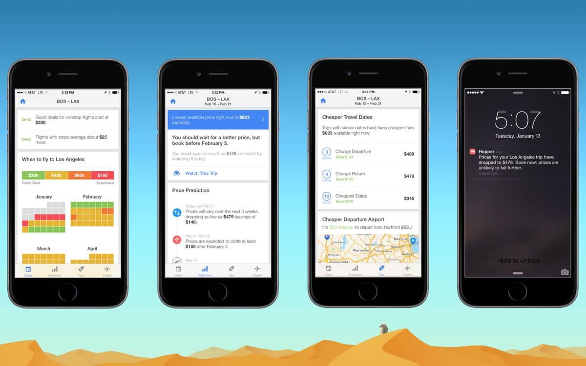 Flight deals search mobile app Hopper presents a clean, sleek app UI