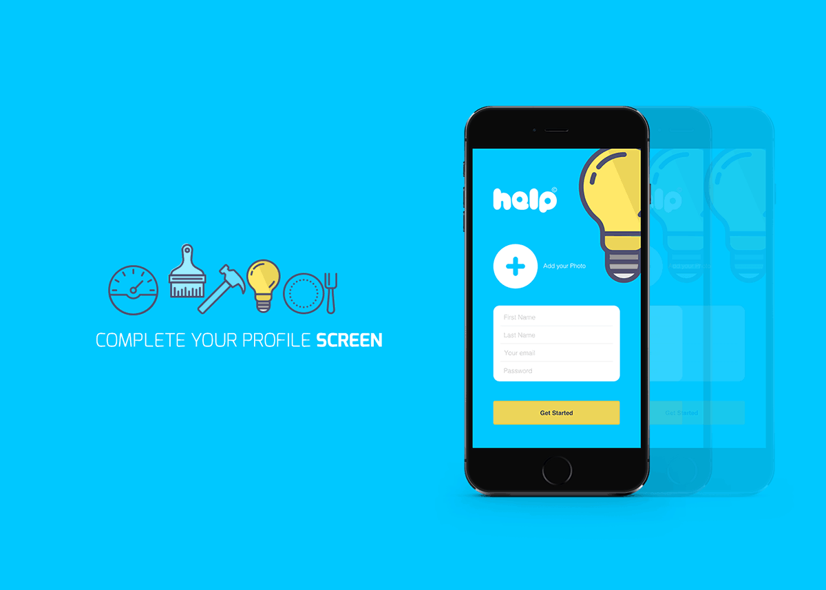 Stunning mobile app UI for Help a service contracting mobile app