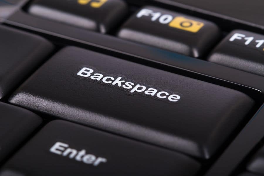 Close-up on the backspace key on a computer keyboard. Proofreading your copy is a quick way to tighten up your user interface design.
