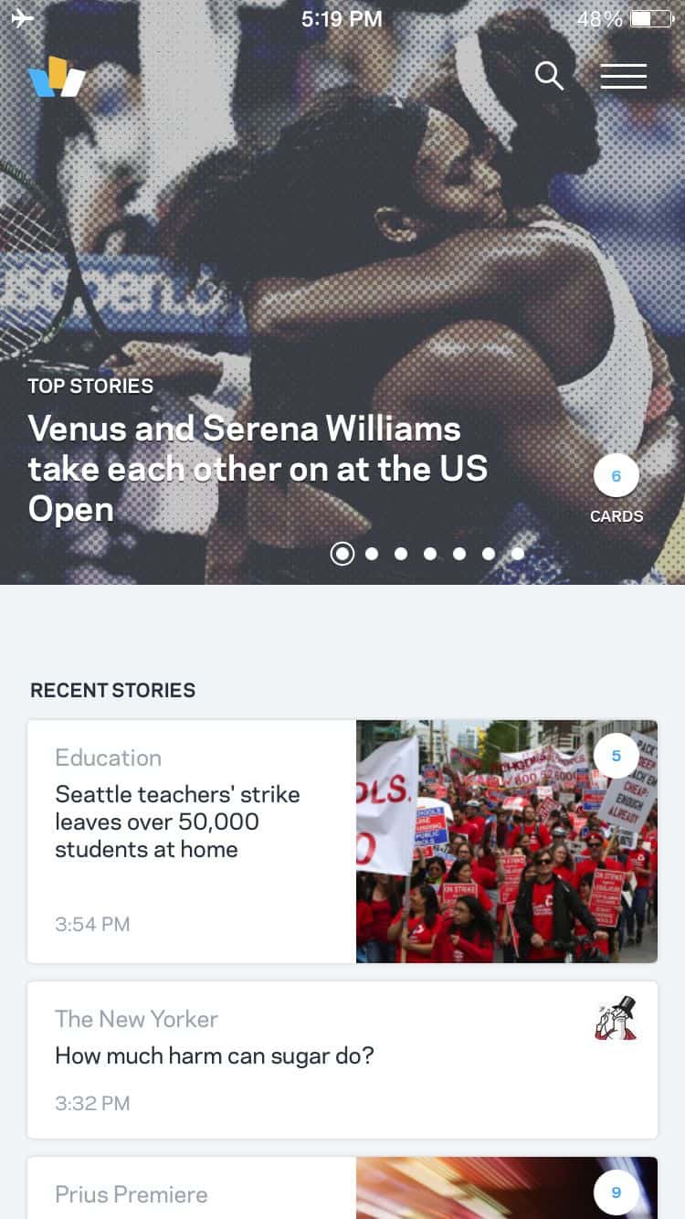 The Wildcard app design presents news in readable form.