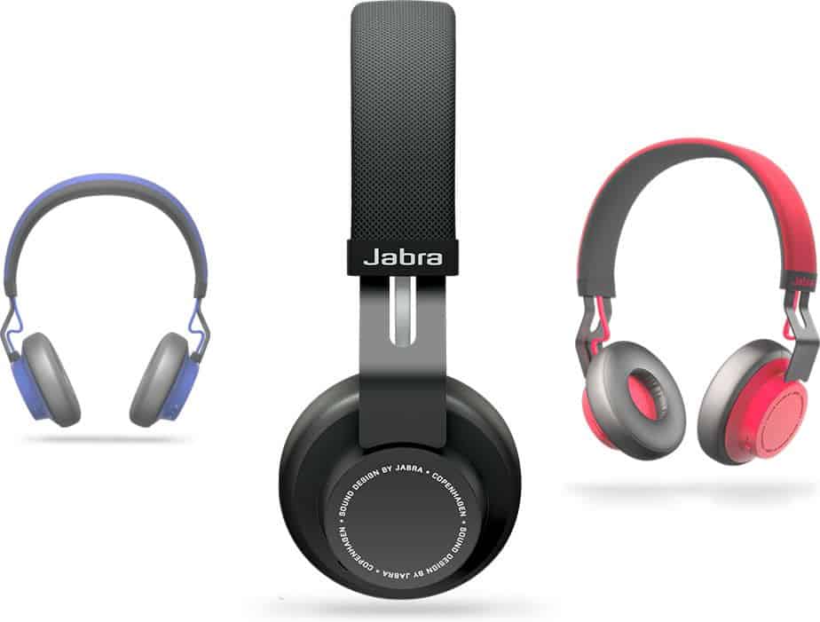 Portrait and profile view of the Jabra Move in three different colors
