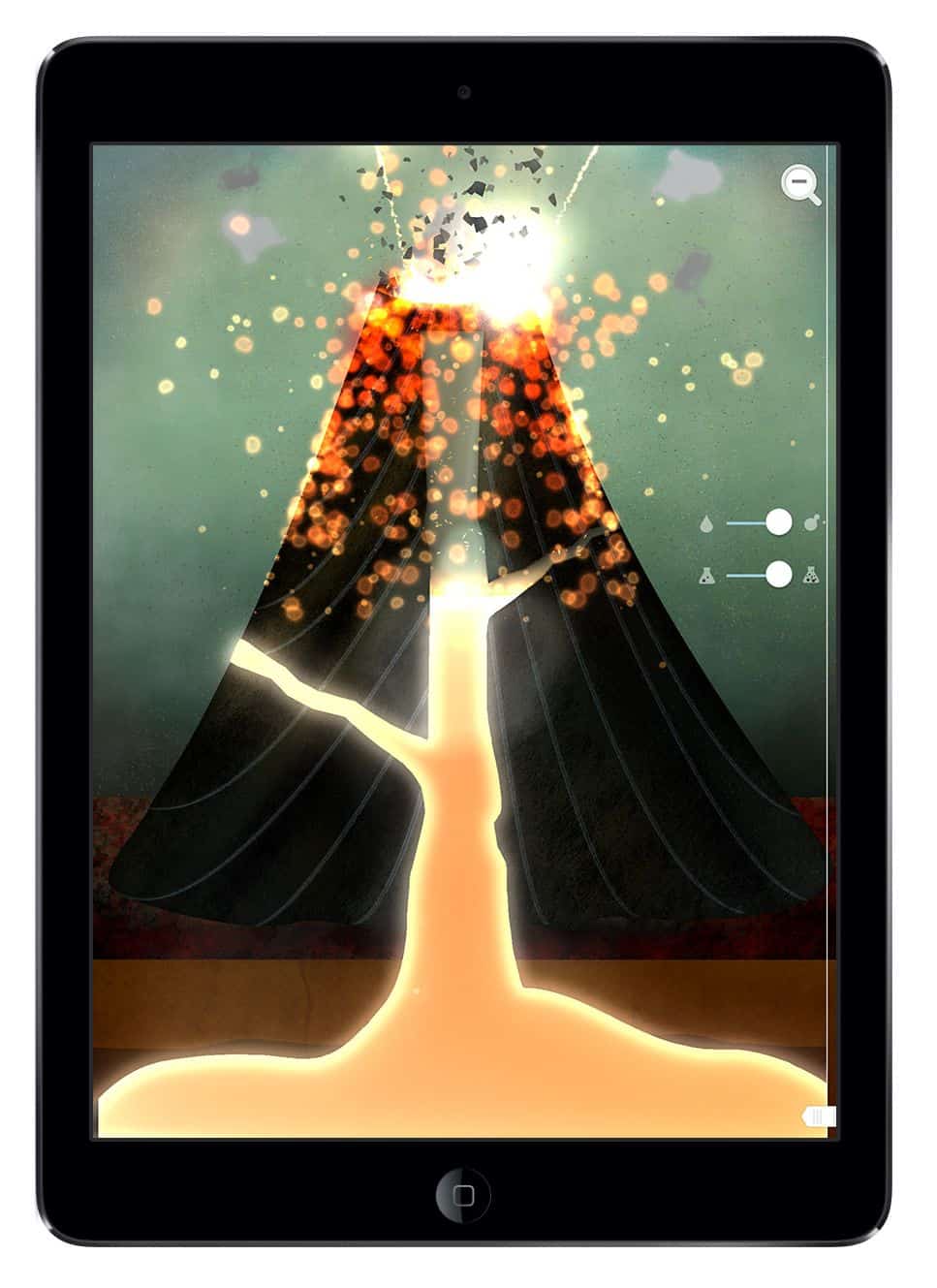 Gorgeous illustration of a volcanic eruption in The Earth mobile app on iPad.