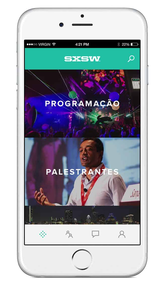 Screenshot of Sinappse app featuring SXSW branded UI design