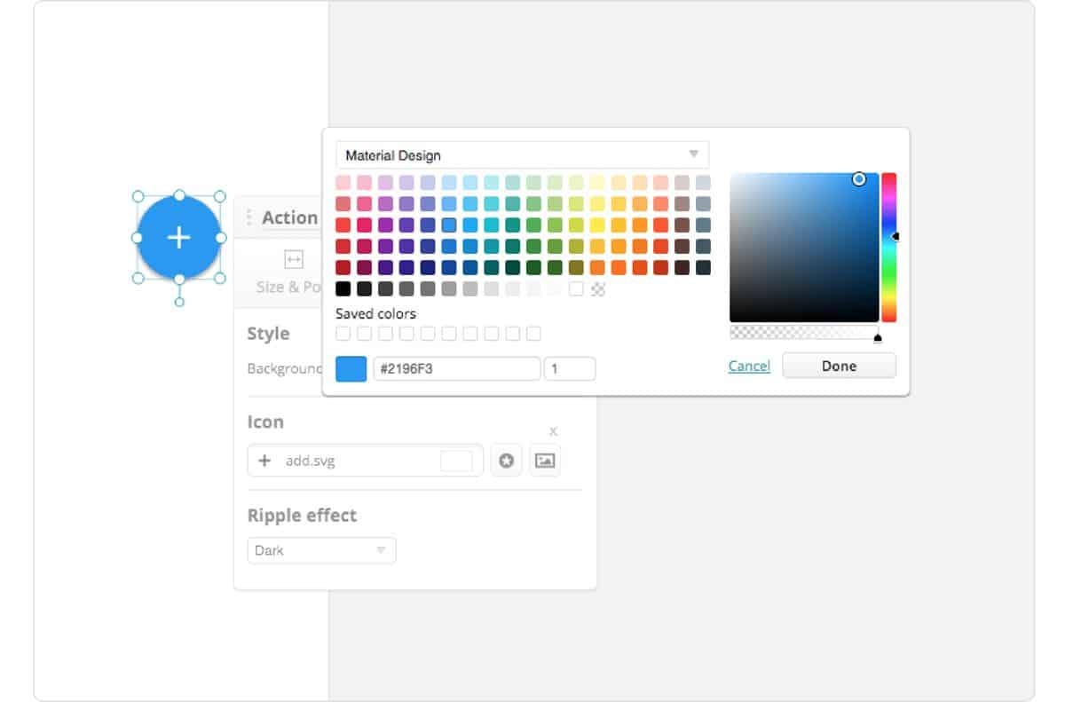 Material Design color palette readily available for use in Proto.io