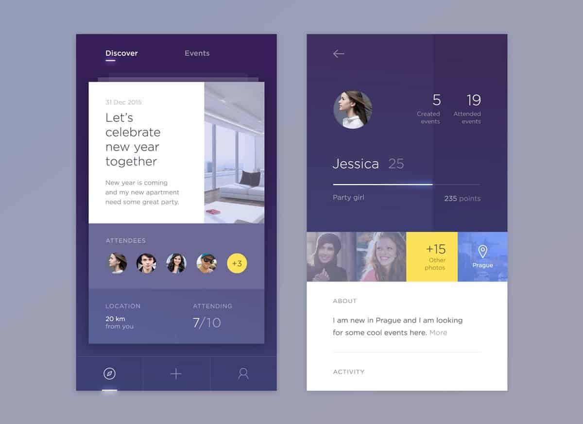 A user interface design of an event app by design influencer Jakub Antalik