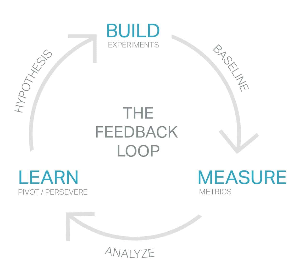Flow chart illustration of the feedback look, showing emphasis on measuring and learning.