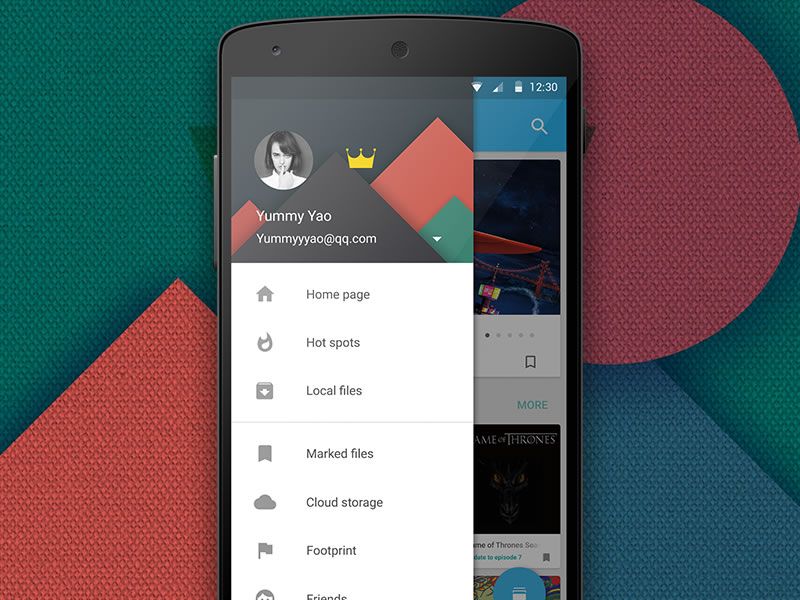 Android’s Material Design navigation drawer done according to Google’s guideslines for good Android UX design