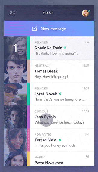 Side bar UI animation of a chat app design by Jakub Antalik