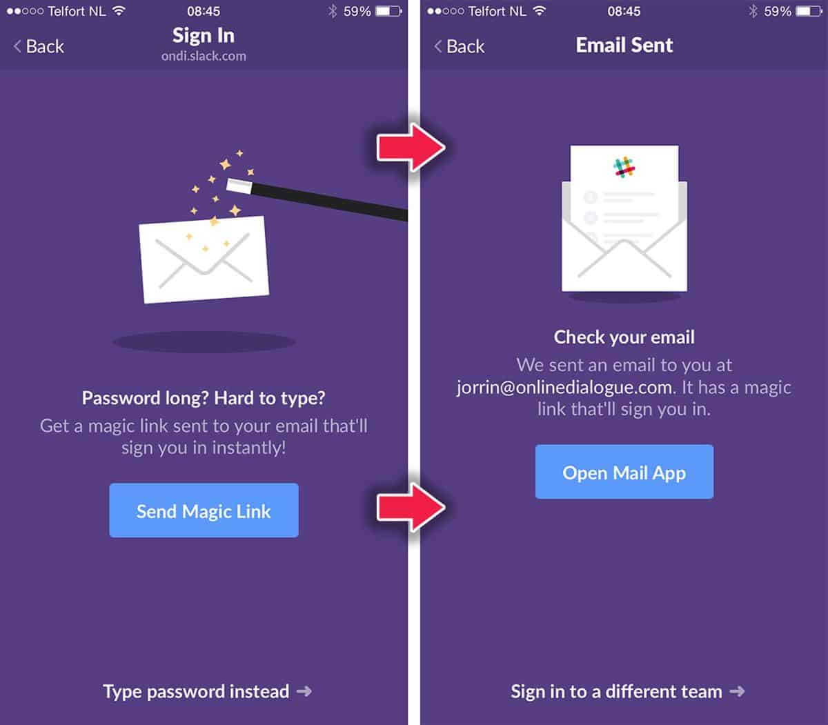Slack’s magic link captures the smooth experience of capturing mobile user input.
