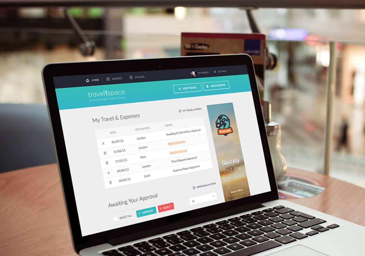 Desktop version of business travel expense management app by Adi Mazor Kario from Wizard UI Consulting