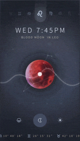 An animated interactive prototype of an astrology app designed by Handsome.