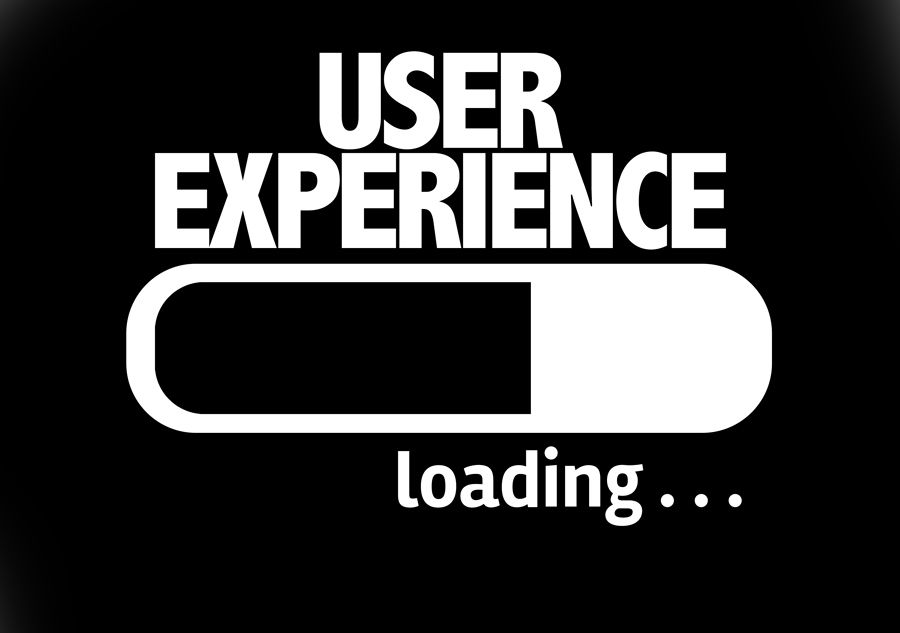 A black and white illustration of a loading screen that says, “User Experience loading…”