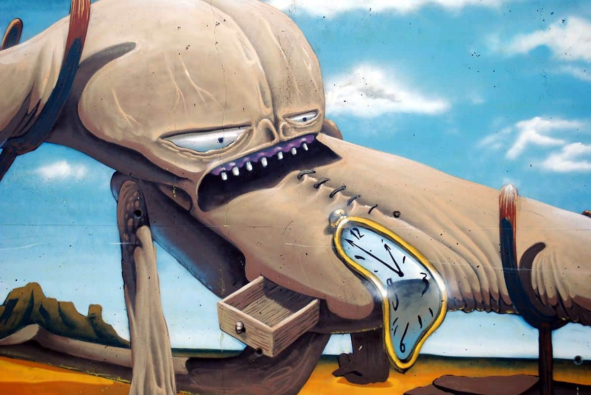 Graffiti of Surrealist artist Salvador Dali’s work. Surrealism believes in expressing the subconscious, achieving the same effect as doodling.