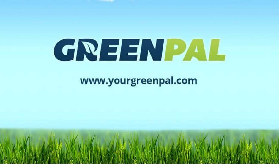 The GreenPal logo superimposed on a photo of a grassy lawn, over the URL www.yourgreenpal.com.