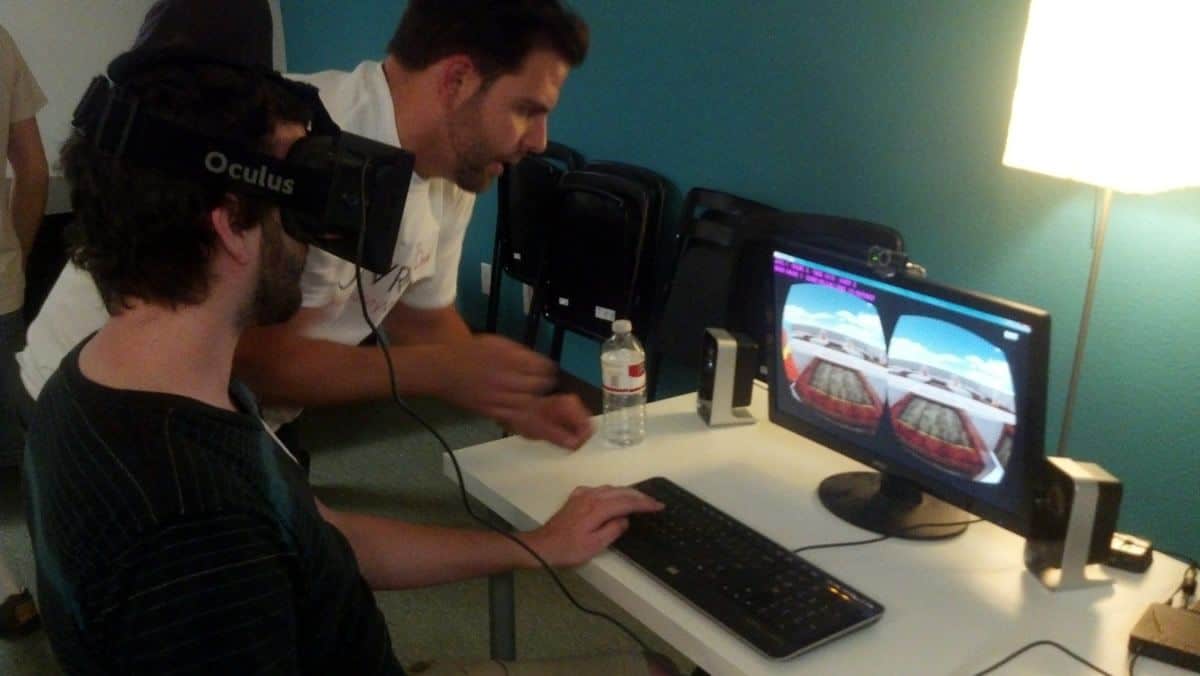 Two UX designers experiment with an Oculus Rift experience.