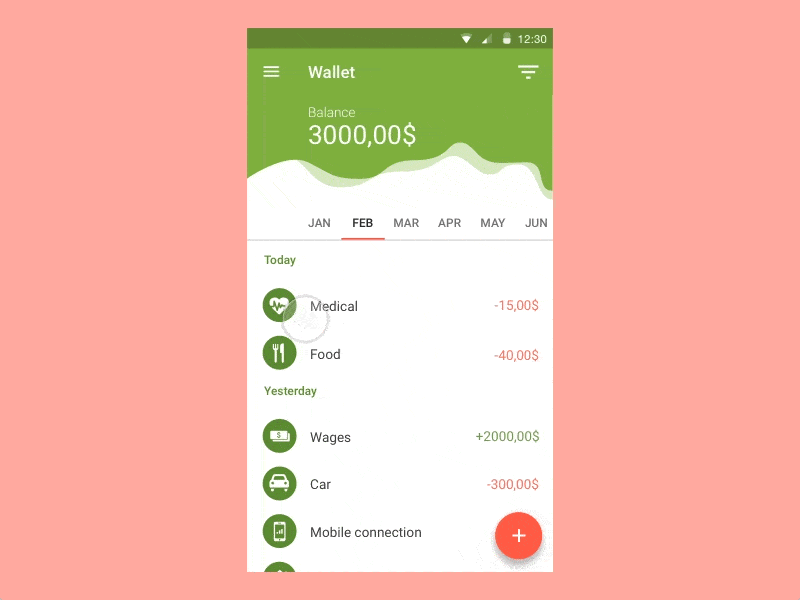 Mobile animations of wallet app concept by Cleveroad.