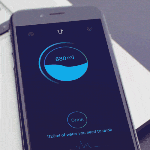 Good mobile app interaction design of the drink water view of an Everyday Life App concept by luking.
