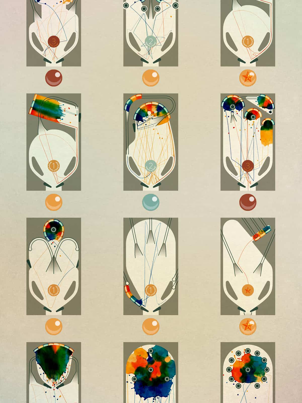 Various screenshots of INKS, a refurbished pinball app for the new generation.