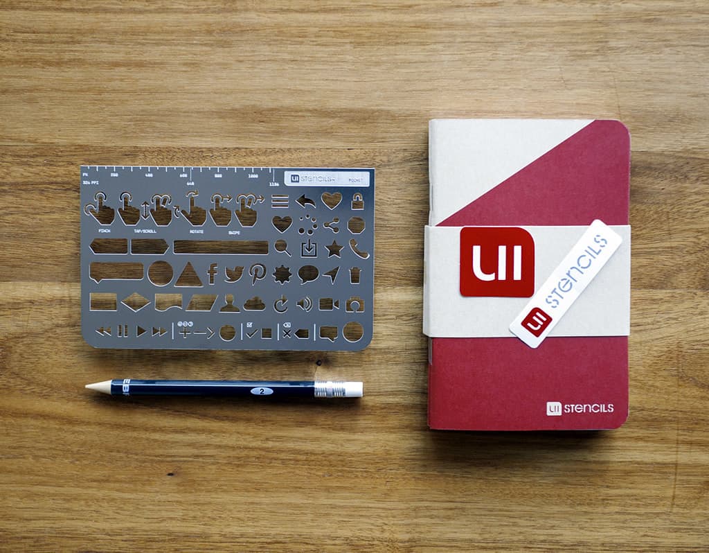 Everyday Carry Kit with stencil, pencil and notebooks for designers on the go by UI Stencils.
