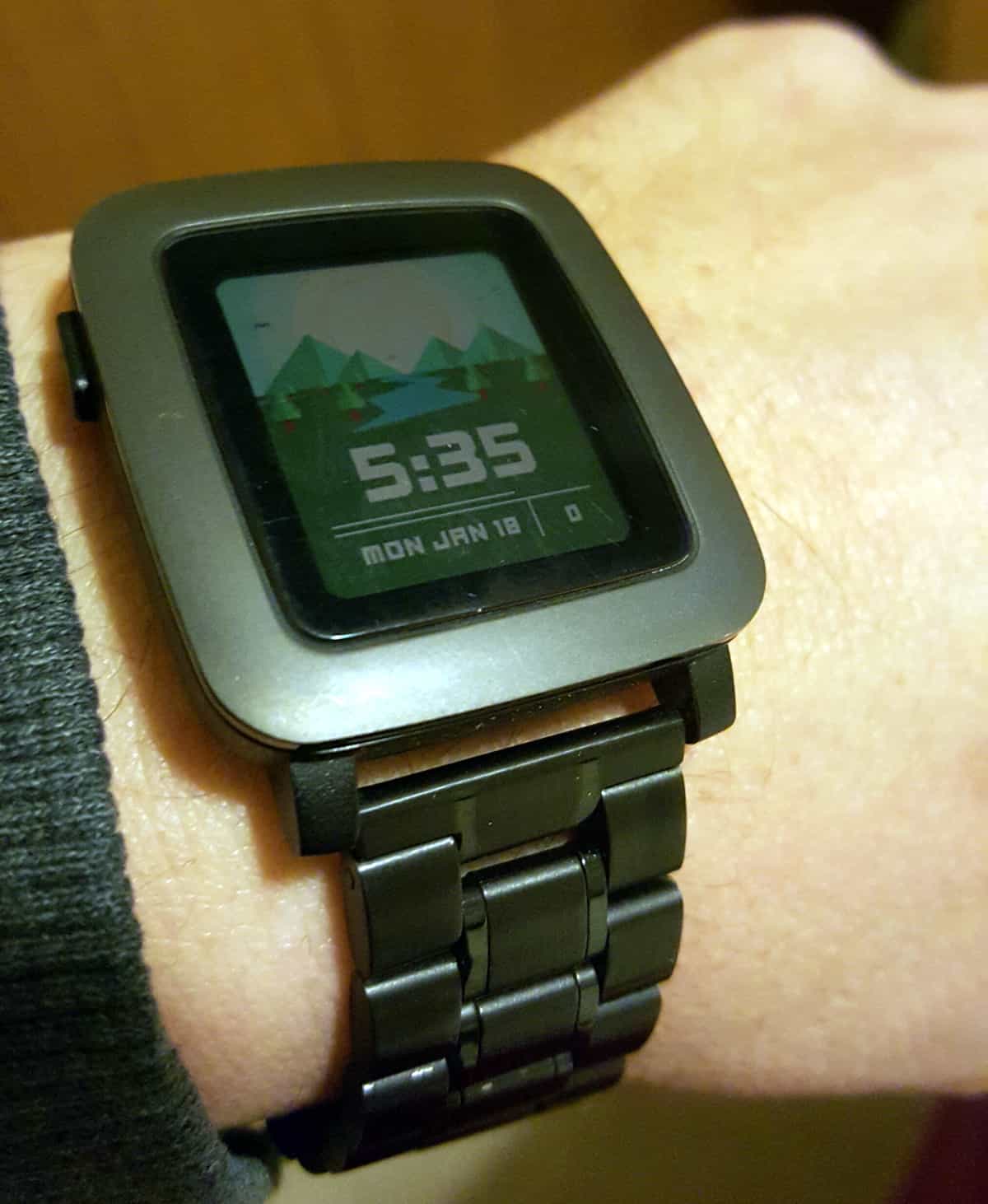 A close-up of the Pebble Time smartwatch, one of the best examples of how wearable technology excels on crowdfunding platforms.