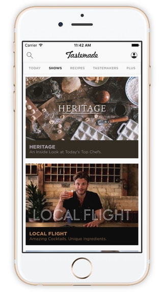 A peek into the beautifully designed app Tastemade on iPhone.