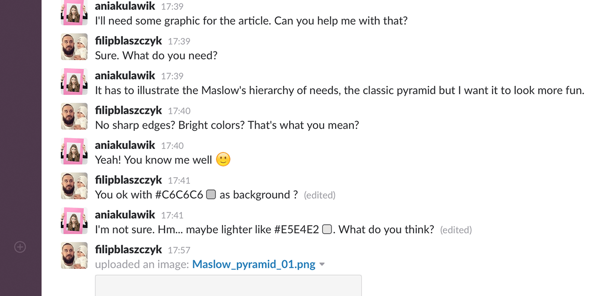 Screenshot of a conversation window in Slack, with one message indicated as 'Edited'.