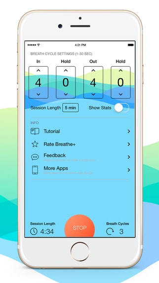 Screenshot of beautifully designed app Breathe+ for iPhone 6.