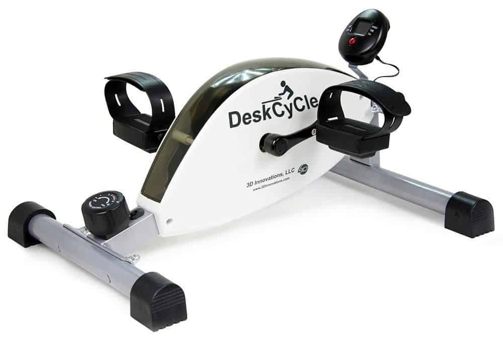 A photo of the Deskcycle Desk Exercise Bike Pedal Exerciser in white.