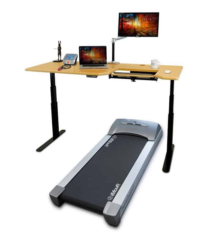 A photo of the iMovR Everest Treadmill Desk Workstation with a Light Maple finish.