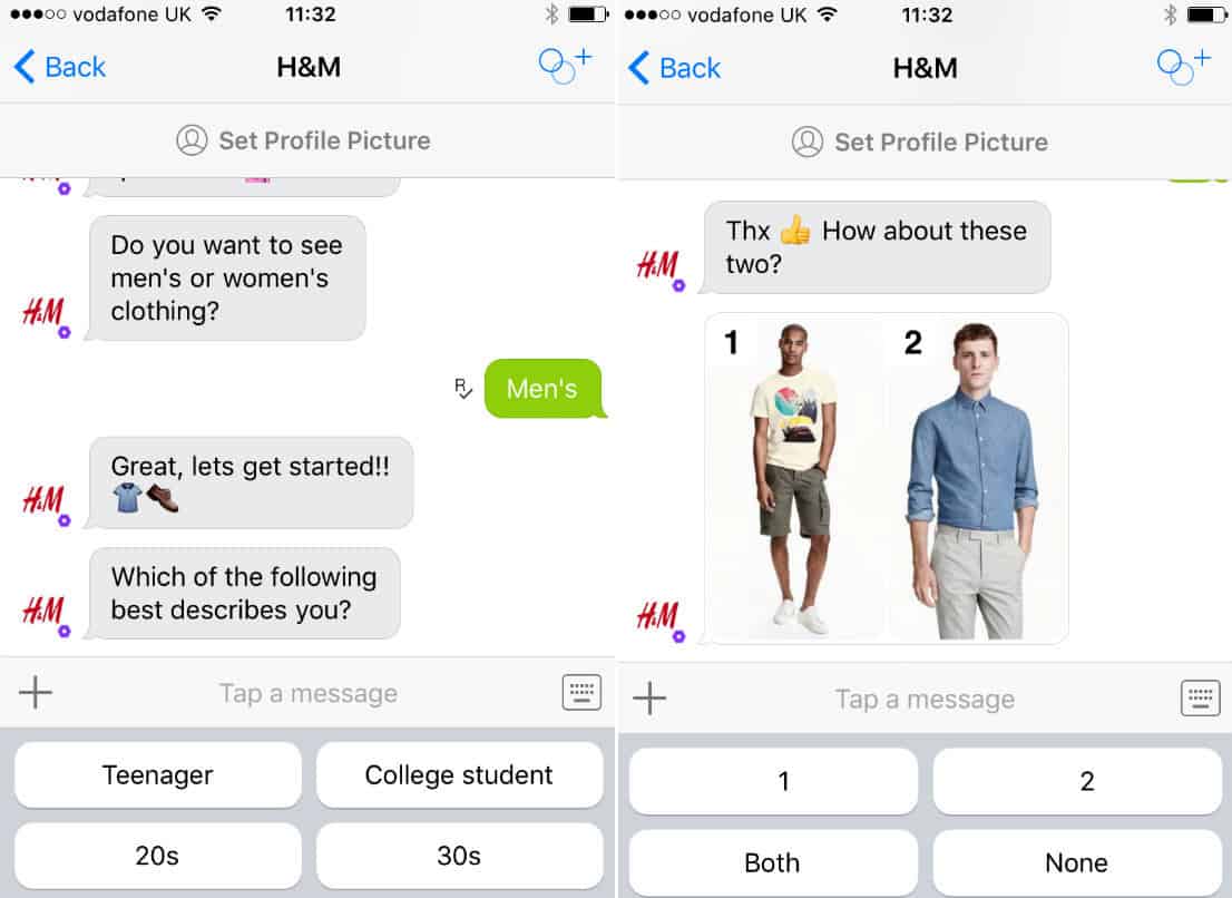 A screenshot of H&M’s mobile chatbot.