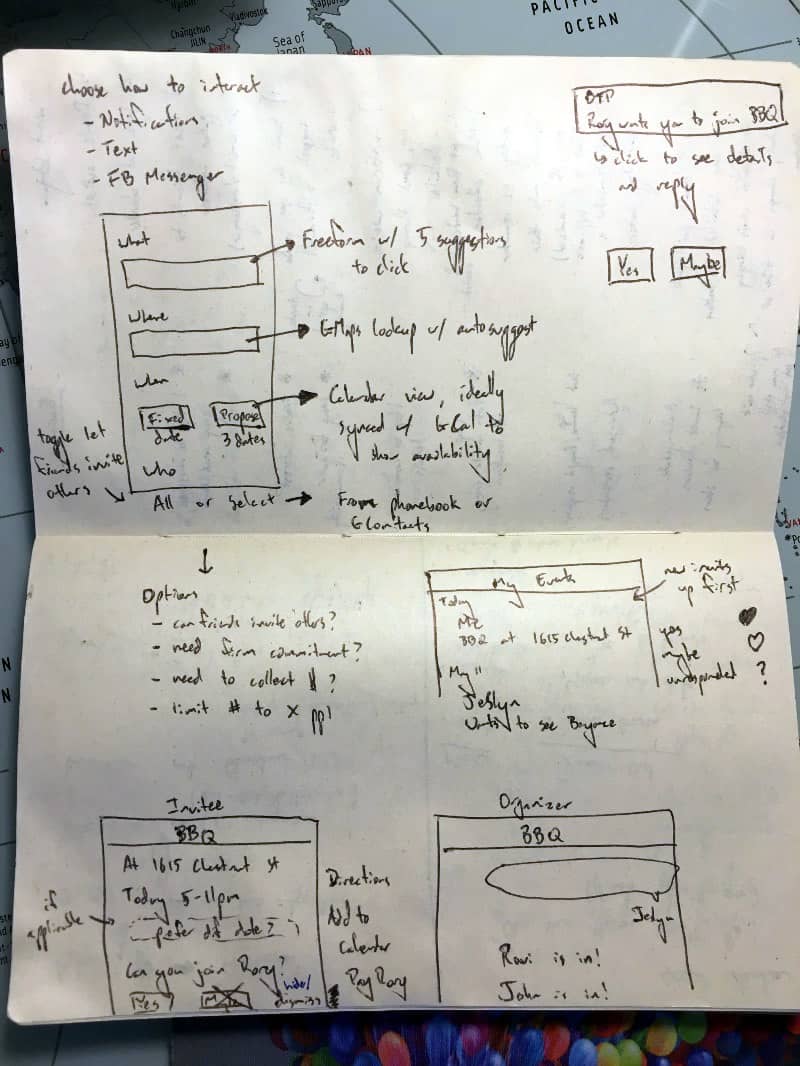 A sketch Tally Ho Cofounder made to plan the design on the app.