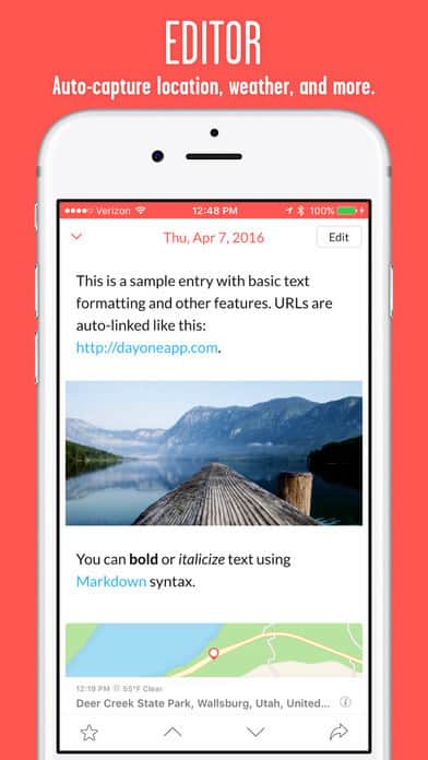 A photo of Day One app, Top 10 Mobile App UI of September 2016