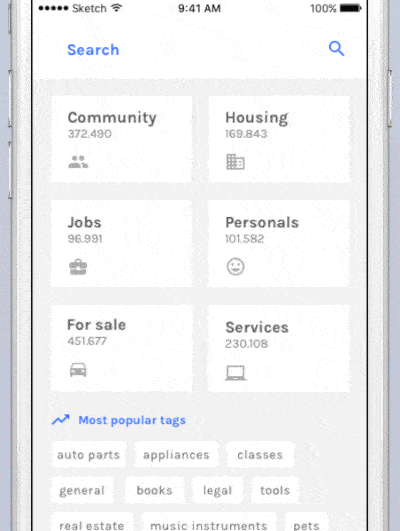 A concept image of Craigslist app, top mobile interaction design of September 2016