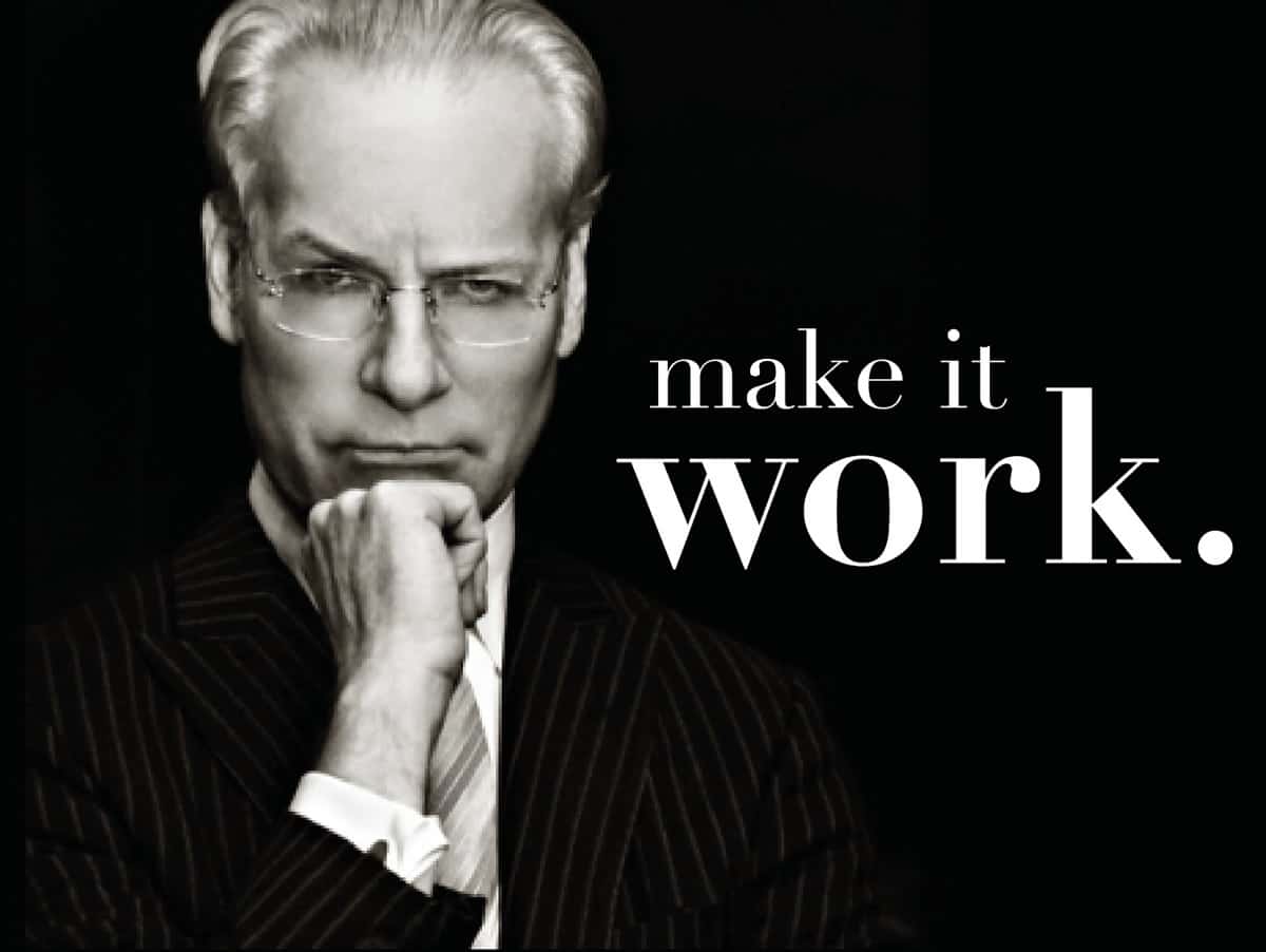 A photo of Tim Gunn next to a Tim Gunn quote on a black background.