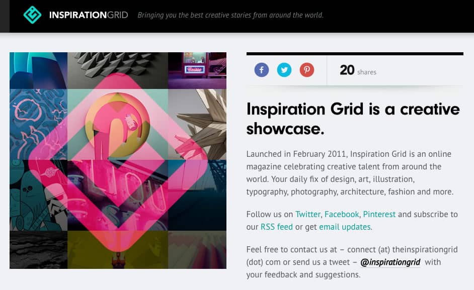 A screenshot of the Inspiration Grid “About Us” page.
