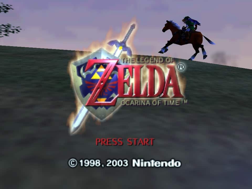 A photo of the splash screen for Ocarina of Time.