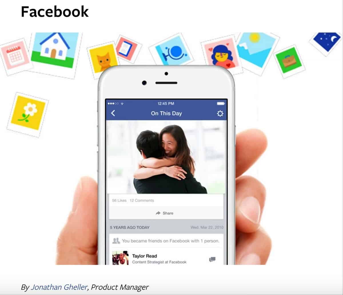 Image of Facebook On This Day Memory on an iPhone of a couple hugging.