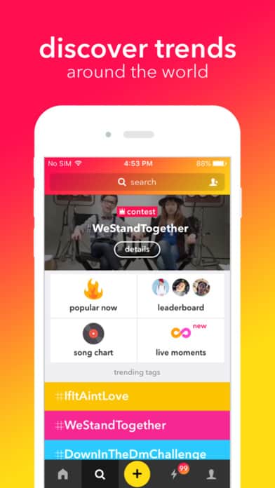 A photo of musical.ly app, Top 10 Mobile App UI of October 2016