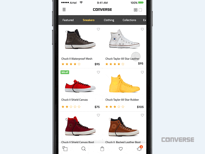 An image of the app concept Add to Cart - Converse, top mobile interaction design of November 2016