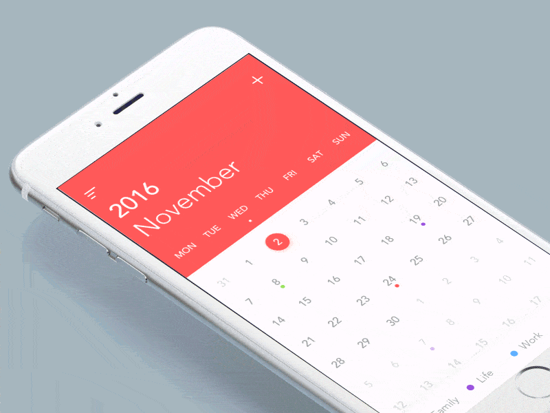 An image of the app concept Calendar, top mobile interaction design of November 2016