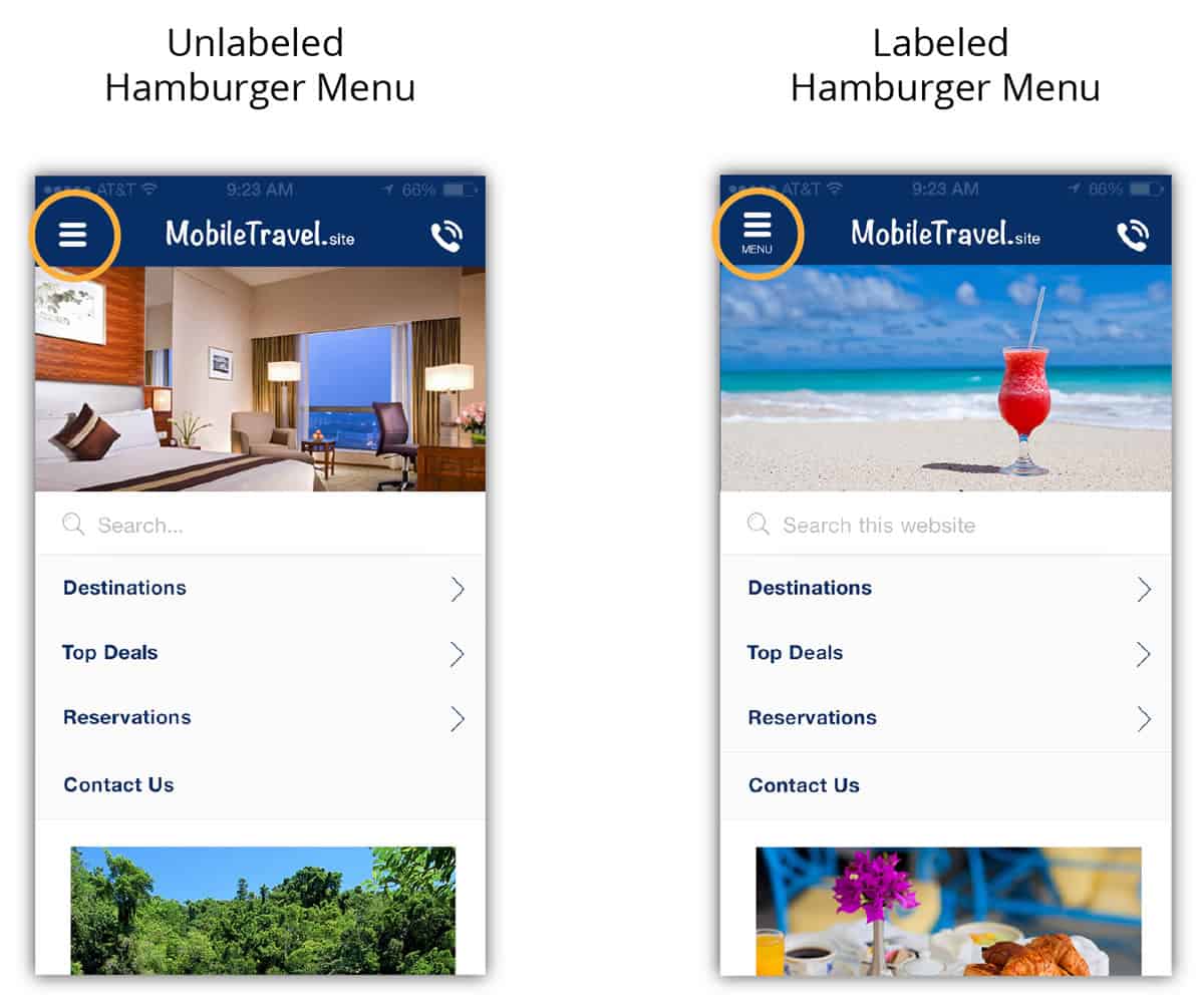 A photo of two hamburger menu variations.