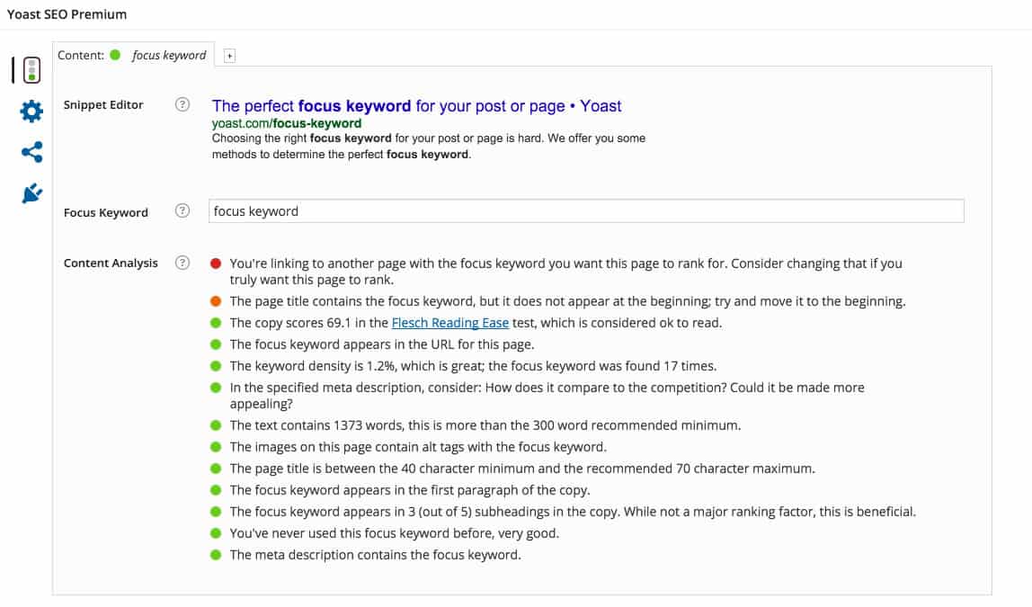 A photo of the Yoast backend in a WordPress post.