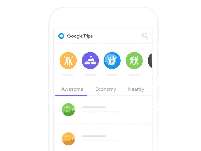 An image of the app concept Google Trips, top mobile interaction design of December 2016