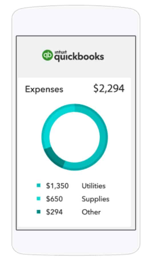 Image of the mobile interface of Quickbooks Expenses.