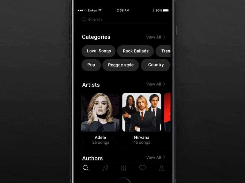 An image of the SongBook App Search app concept, top mobile interaction design of January 2017