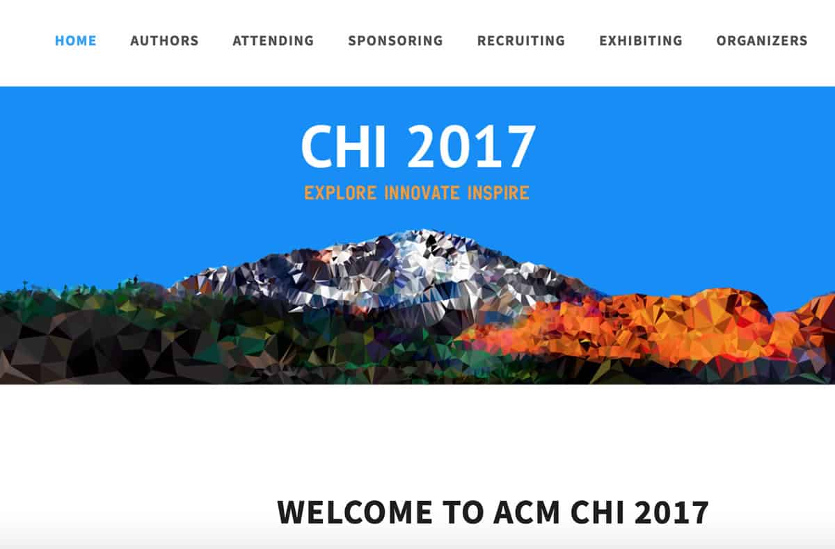 Image of the homepage of ACM CHI Conference on Human Factors in Computing Systems.