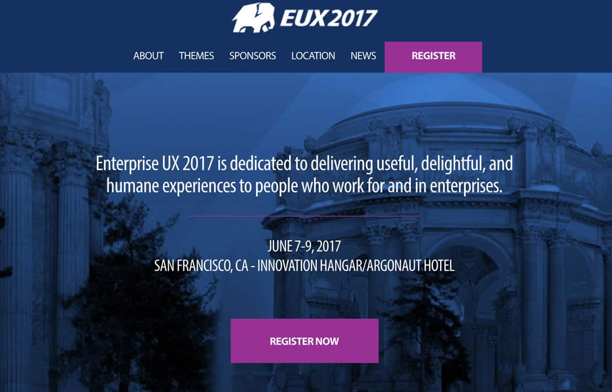 Image of the homepage for the Enterprise UX 2017 Conference.