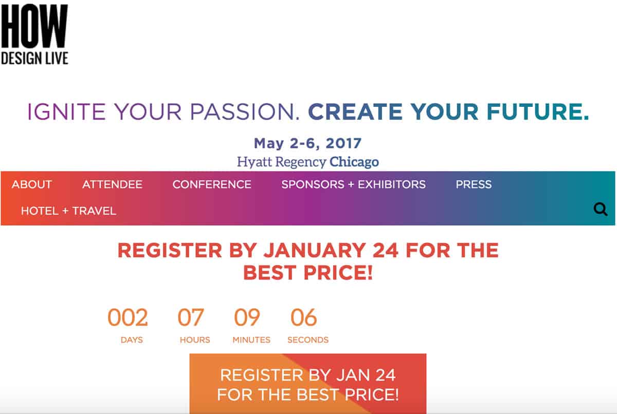 Image of the homepage for the How Design Live conference 2017.