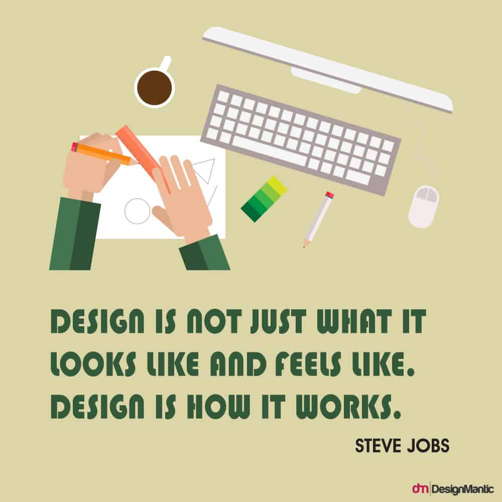A photo of a quote from Steve Jobs about taking risks on futuristic design.